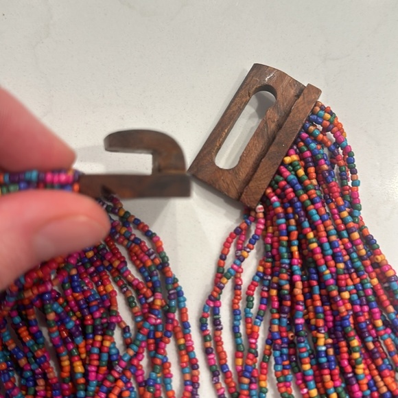 Vinatge Wood Hook Clasp Multicolor Tribal Native Beaded Boho necklace - Picture 4 of 7